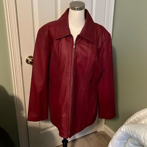 Jacqueline Ferrar wine colored full leather jacket with zipper front